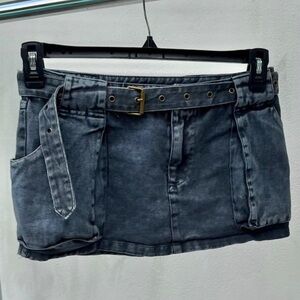 Pookie & Sebastian Charcoal Blue Denim Cargo Mini Skirt Size Small